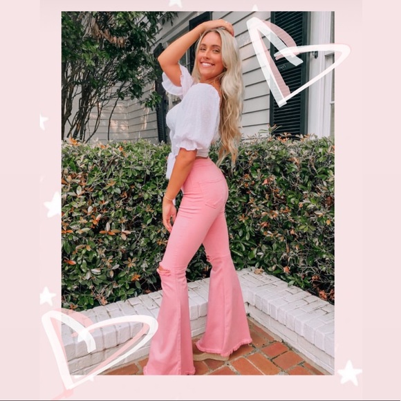 Pants - Vibrant High Waist Pink Flares